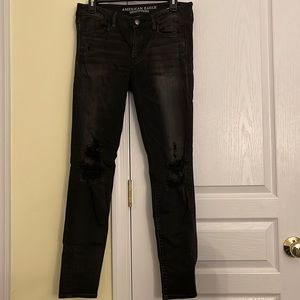 American Eagle super stretch black ripped jeggings